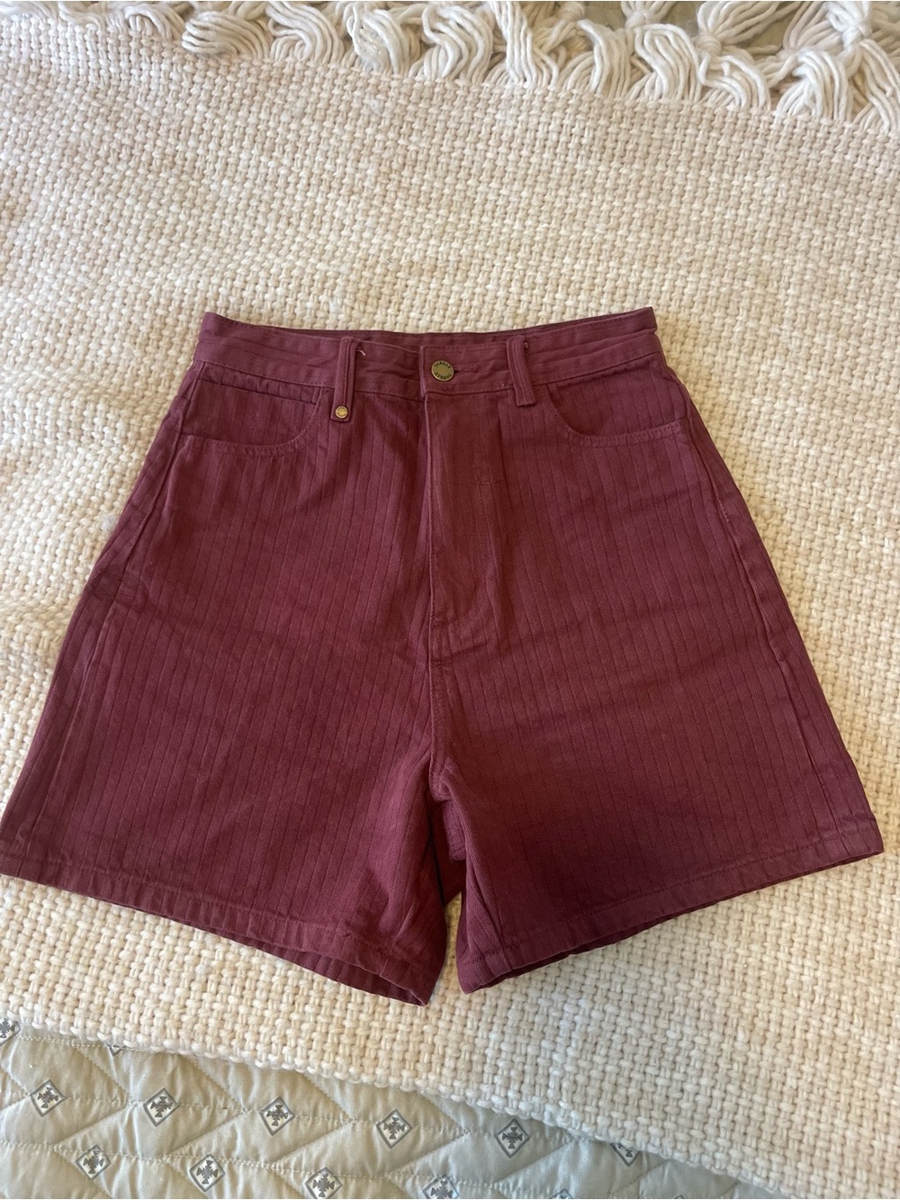 Thrills High-Waist Ribbed Shorts - Burgundy
